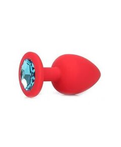 Анальная пробка красный силикон голубая страза 9,5см/4,2см 