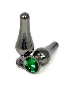 Анальная страза вытянутая темный метал зеленая страза 11см/3,4см 