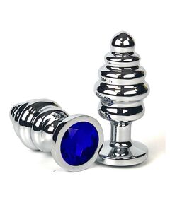 Анальная рельефная пробка с синим кристаллом, L 