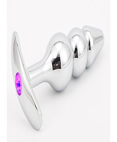 Анальная пробка рельефная металлическая, фиолетовая 10.8 см 