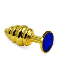 Анальная рельефная пробка с синий кристаллом, L 