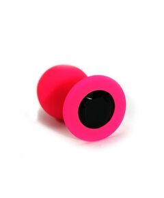 Анальная пробка розовая с чёрным кристаллом, S 