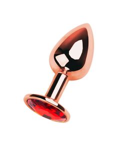 Анальная пробка розовое золото с красным кристаллом, M 