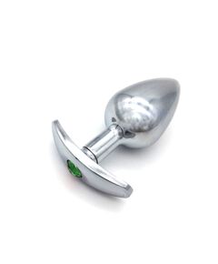 Анальная пробка для ношения серебро метал зеленая страза 8см/3,7см 