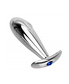 Анальная пробка для ношения с головкой серебро метал синяя страза 10см/3,1см 