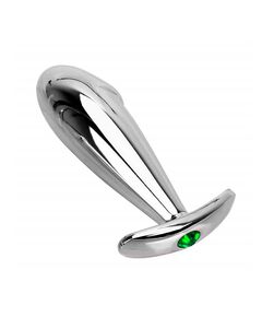 Анальная пробка для ношения с головкой серебро метал зеленая страза 10см/3,1см 