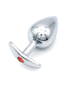 Анальная пробка для ношения серебро метал красная страза 9см/4,2см 