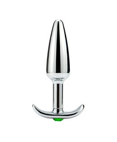 Анальная пробка для ношения серебро метал зеленая страза 10,8см/2,8см 