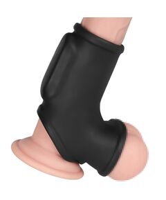 Вибро кольцо Silk Knights с рукавом для мошонки (черное) 