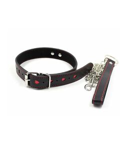 Узкий ошейник с сердечками и поводком-цепочкой 