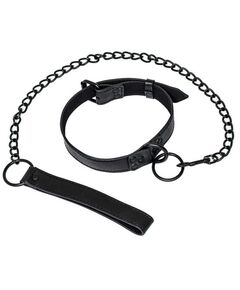Черный ошейник с цепью-поводком, длина поводка 81 см 