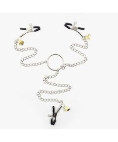 Зажимы на соски и клитор с золотыми колокольчиками 