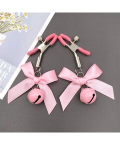 Зажимы на соски с розовыми бантами и колокольчиками 