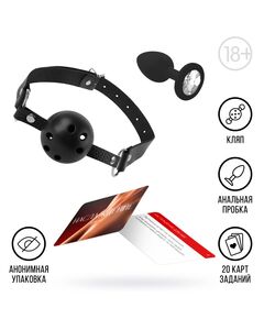 Игра для пар «Во власти страсти», 3 в 1 (20 карт, анальная пробка, кляп), 18+ 