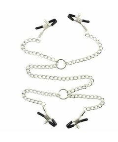 Серебристые зажимы для сосков и половых губ на тонкой цепочке 