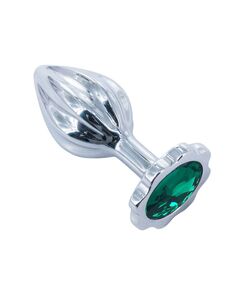 Анальная пробка рельефная с зеленой стразой, S 