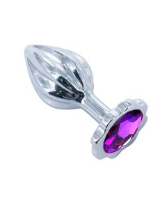 Анальная пробка рельефная с фиолетовой стразой, S 