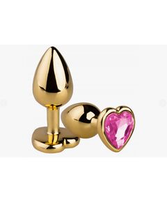 Анальная пробка с розовым кристаллом, сердце, S 