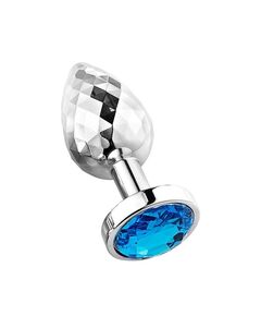 Анальная пробка алмазная с голубой стразой, S 