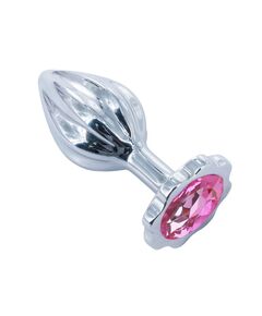 Анальная пробка рельефная с розовой стразой, S 