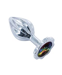 Анальная пробка рельефная с разноцветной стразой, S 