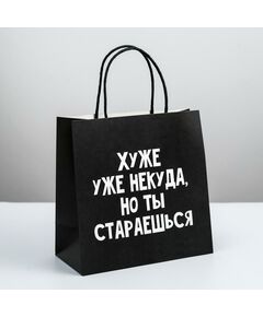 Пакет подарочный «Хуже уже некуда», 22 × 22 × 11 см 