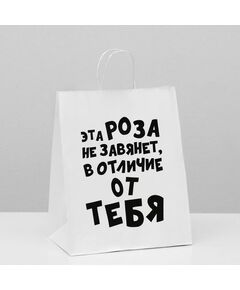 Пакет подарочный с приколами, крафт «Роза», белый, 24 х 14 х 30 см 