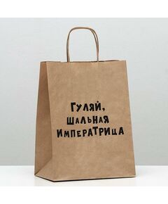 Пакет подарочный с приколами, крафт, «Гуляй шальная императрица», 24 х 14 х 30 см 