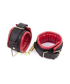 Черно-красные наручники с позолоченой фурнитурой 