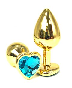 Анальная пробка с голубым кристаллом, сердце, L 