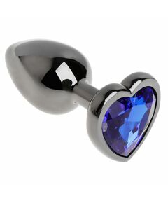 Анальная пробка с синим кристаллом, сердце, L 