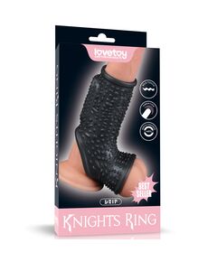 Вибро кольцо Drip Knights с рукавом для мошонки (Черное) 