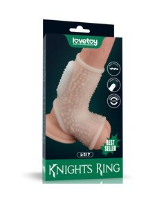 Вибро кольцо Drip Knights с рукавом для мошонки (белое) 