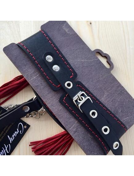 Высокий ошеиник из натуральной кожи с кисточками , изображение 2