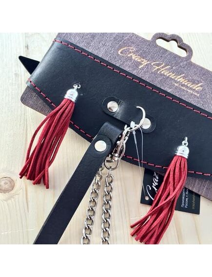 Высокий ошеиник из натуральной кожи с кисточками , изображение 3