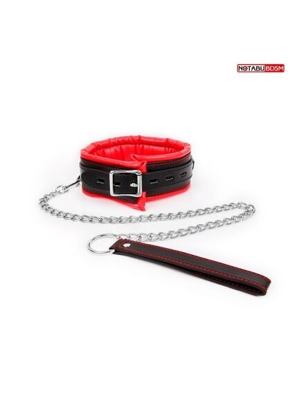 Ошейник с поводком на цепи черно-красный 