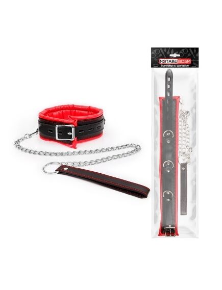 Ошейник с поводком на цепи черно-красный , изображение 2