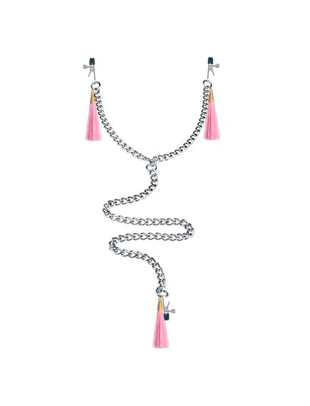 Зажимы на соски и клитор с розовыми кисточками 