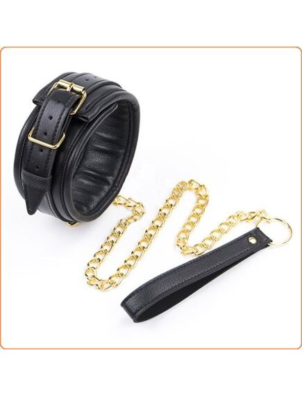 Ошейник из искусственной кожи с золотой цепочкой 