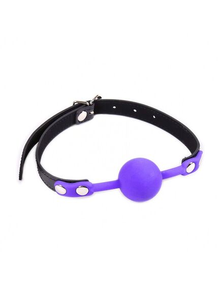 Кляп силиконовый фиолетовый с черным ремешком , изображение 2