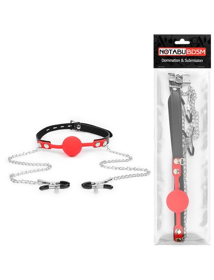 Кляп-шар с зажимами на соски 