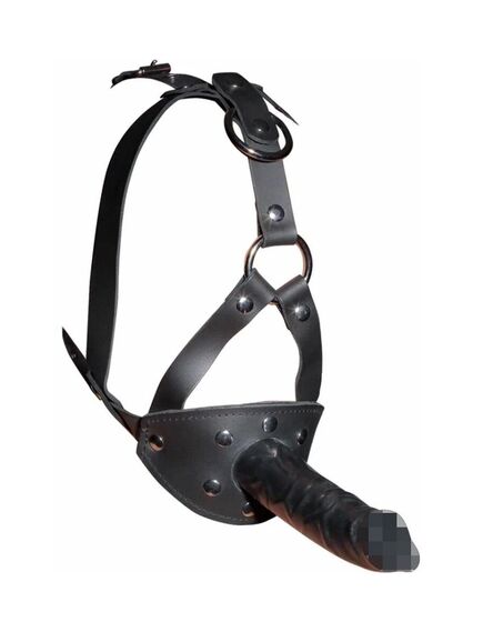 Маска с кляпом и фаллоимитатором "Zado", черный , изображение 3