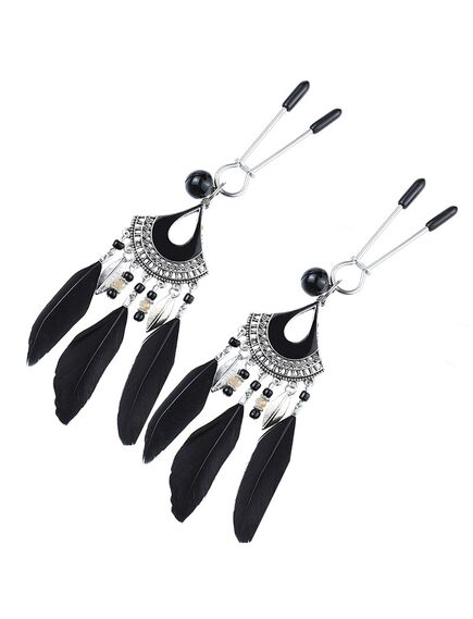 Стильные зажимы на соски с перьями черного цвета 