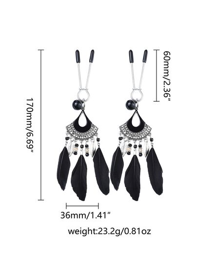 Стильные зажимы на соски с перьями черного цвета , изображение 2