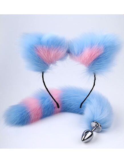 Набор розово-голубой (ушки, хвост, зажимы на соски и чокер) , изображение 2