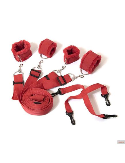 Фиксация на кровать с меховыми манжетами красный , изображение 2