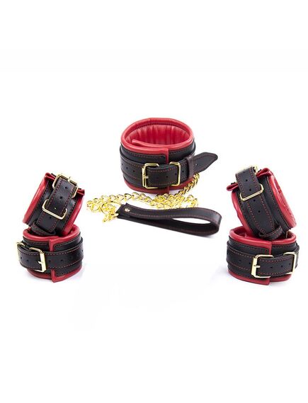 Мягкий БДСМ набор 4 предмета (ошейник, поводок, наручники, оковы) 