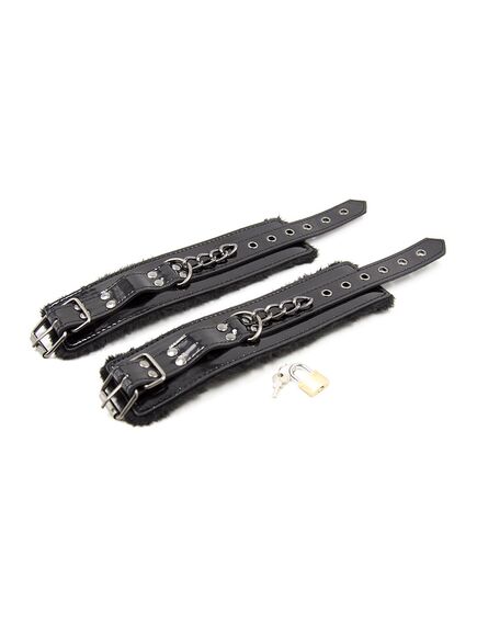 Черные лакированные наручники с меховой вкладкой , изображение 4