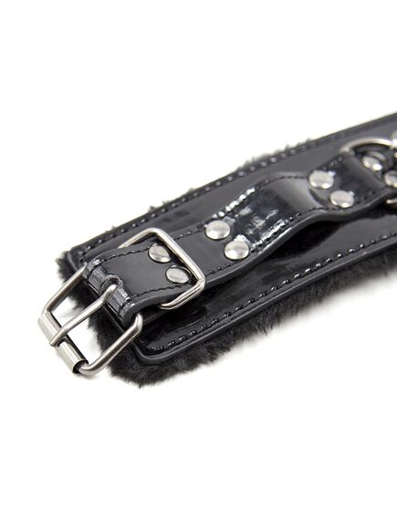 Черные лакированные наручники с меховой вкладкой , изображение 5