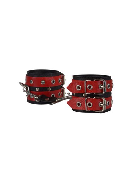 Наручники кожаные, черно-красные 